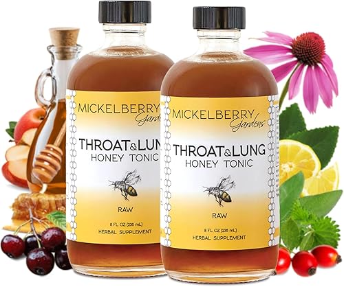 Tónico de miel de garganta y pulmón, jarabe de bienestar, apoyo inmunológico natural, 8 onzas (paquete de 2)