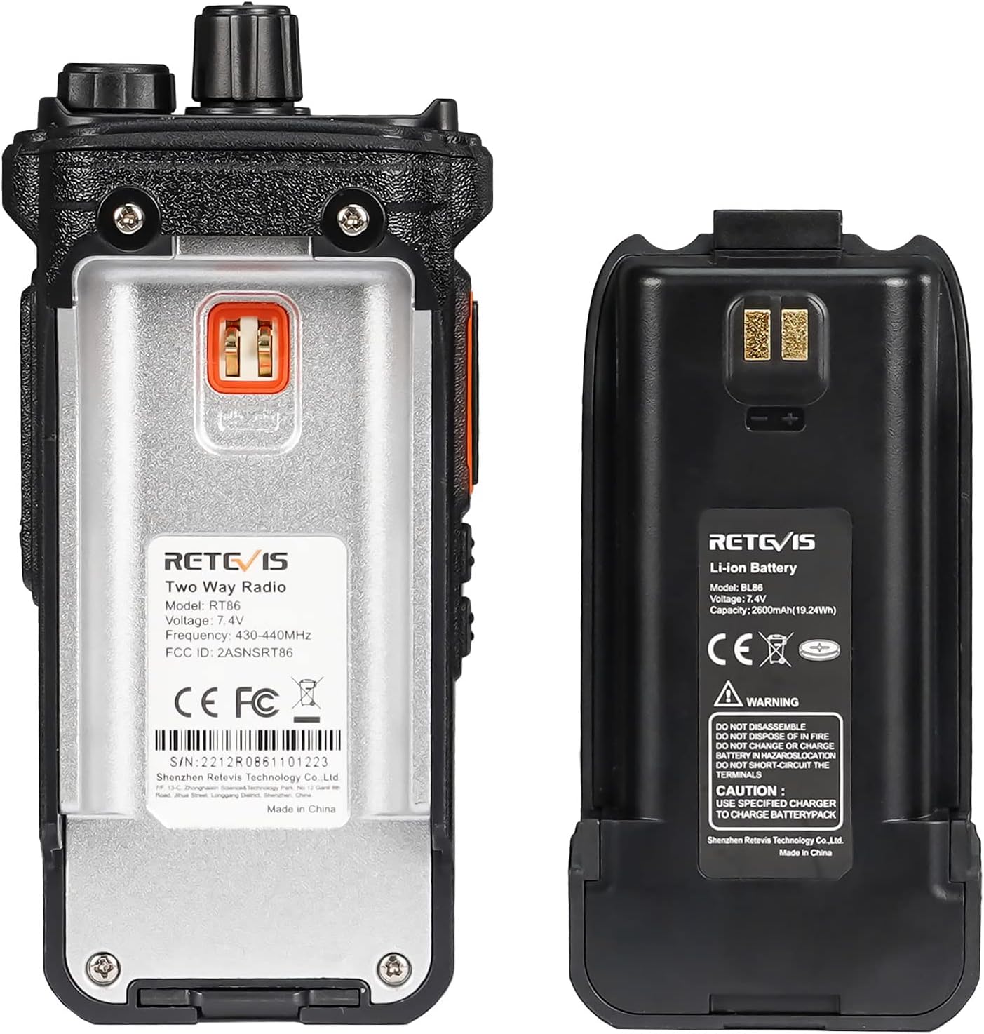 Retevis RT86 Walkie Talkie Battery,Original 7.4V 2600mAh Li-ion Battery,Replacement Rechargable RT86 Two Way Radio Batteris(1 Pack)