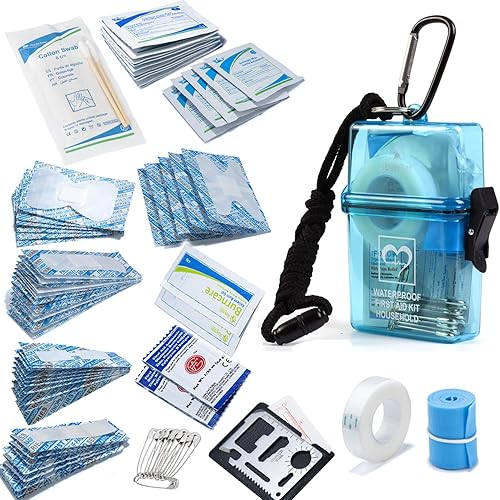 DEFTGET Kit de primeros auxilios a prueba de agua, artículos esenciales de viaje, elegibles para HSA/FSA, pequeños kits de supervivencia de