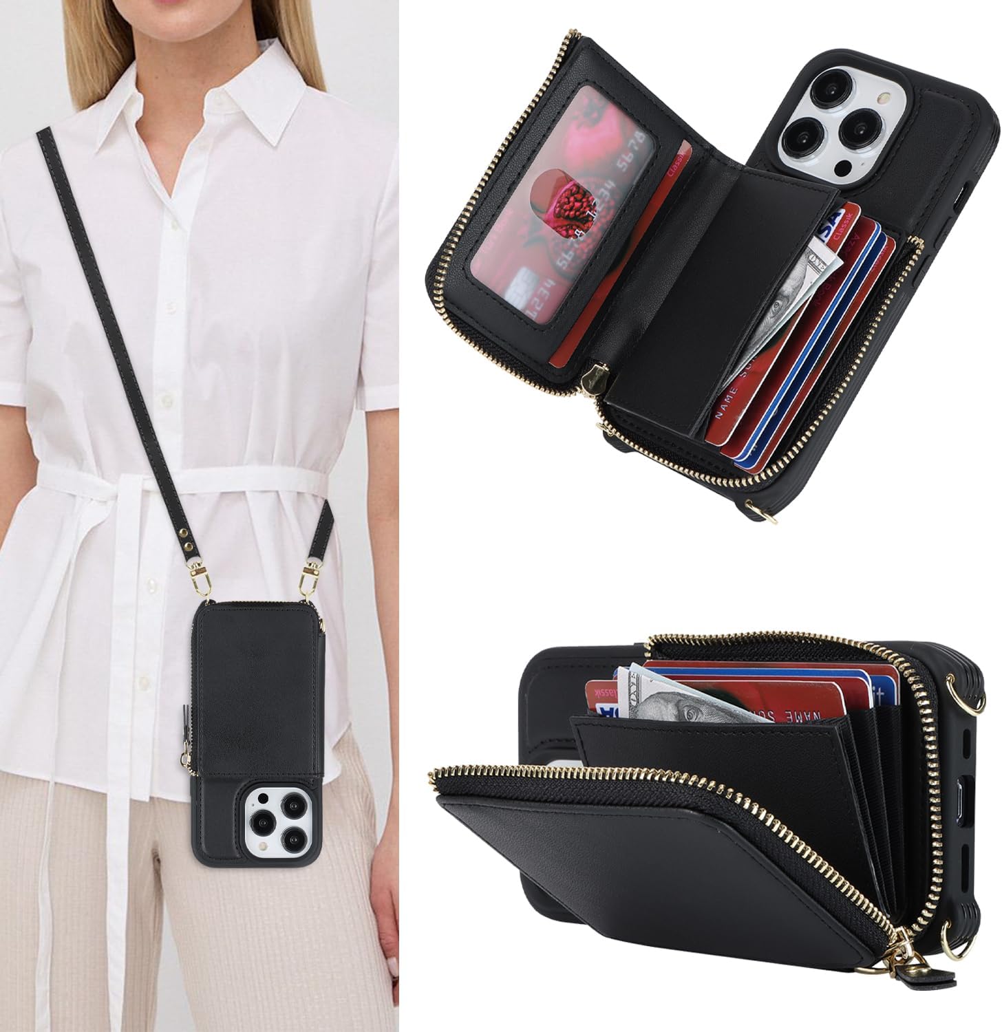 SunYoo for iPhone 13 Pro Case with Card Holder for Women