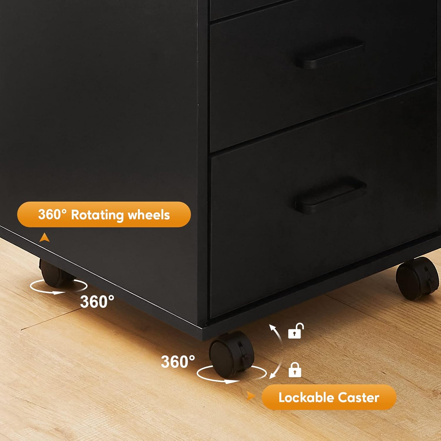 CLIPOP Mobile Office Cabinet with 3 Drawers(1 Lockable), Under Desk Rolling Vertical File Cabinet with 4 Wheels for Letter/Legal /A4 Size Documents, Wooden Storage Cabinet for Home Office (Black)