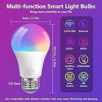 Vista 4 de DAYBETTER Bombillas inteligentes, bombilla inteligente compatible con Alexa y Google Home, A19 E26 2.4G WiFi Bluetooth Alexa, bombilla LED RGBCW que
