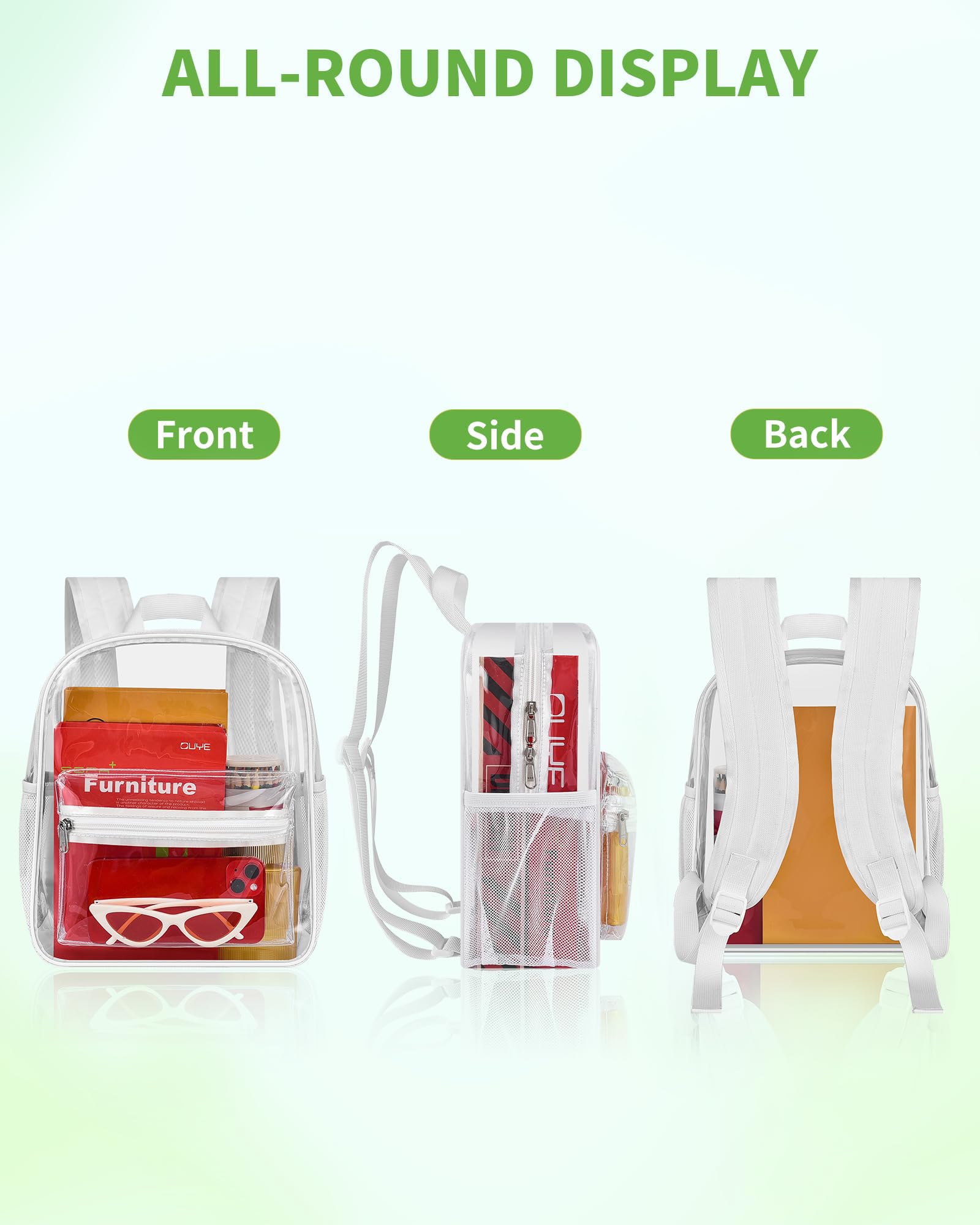 MAY TREE Clear Backpack for Stadium Events, 12x11x5 Inches Small Clear Backpack for Concert Festival Sports Outdoor -