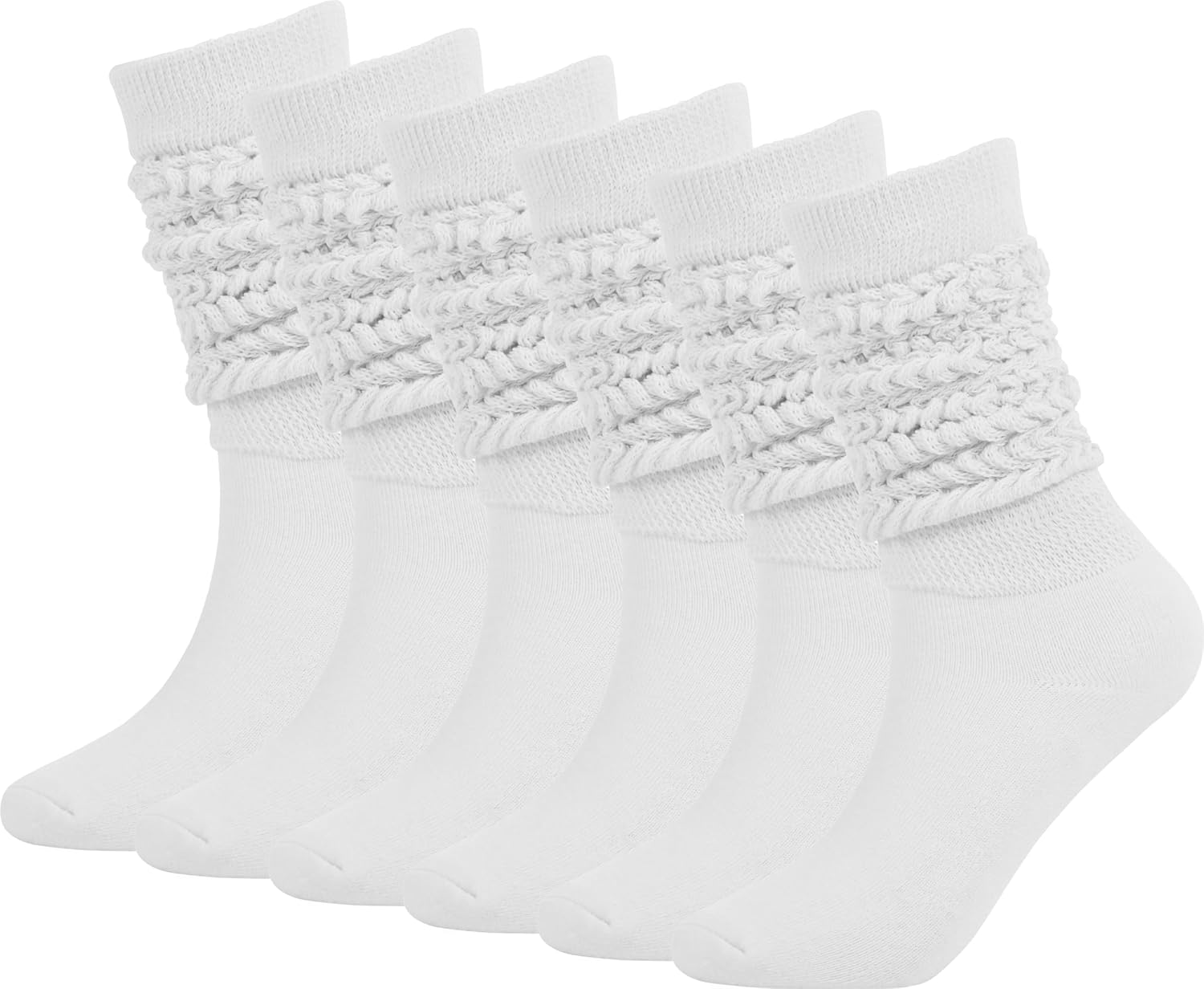 Slouch Socks Women - Knee High Scrunch Socks - Boot Sock for Womens Size 5-11 One Size 3 Pairs - White White White