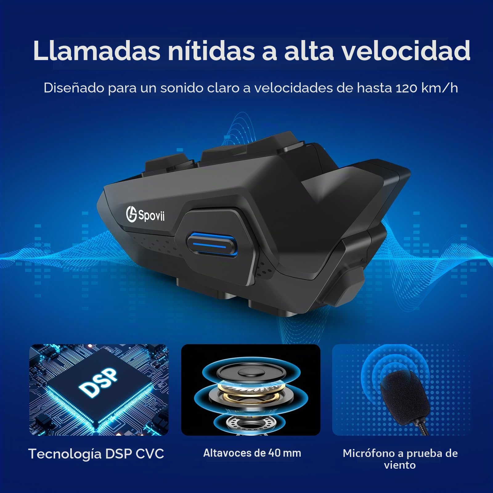 Auriculares Casco Moto,Intercomunicador Casco Moto H9 Sistema de Comunicación Inalámbrica Bluetooth 5.1 con Compartición de Música y Asistente de Voz (2 Piezas)
