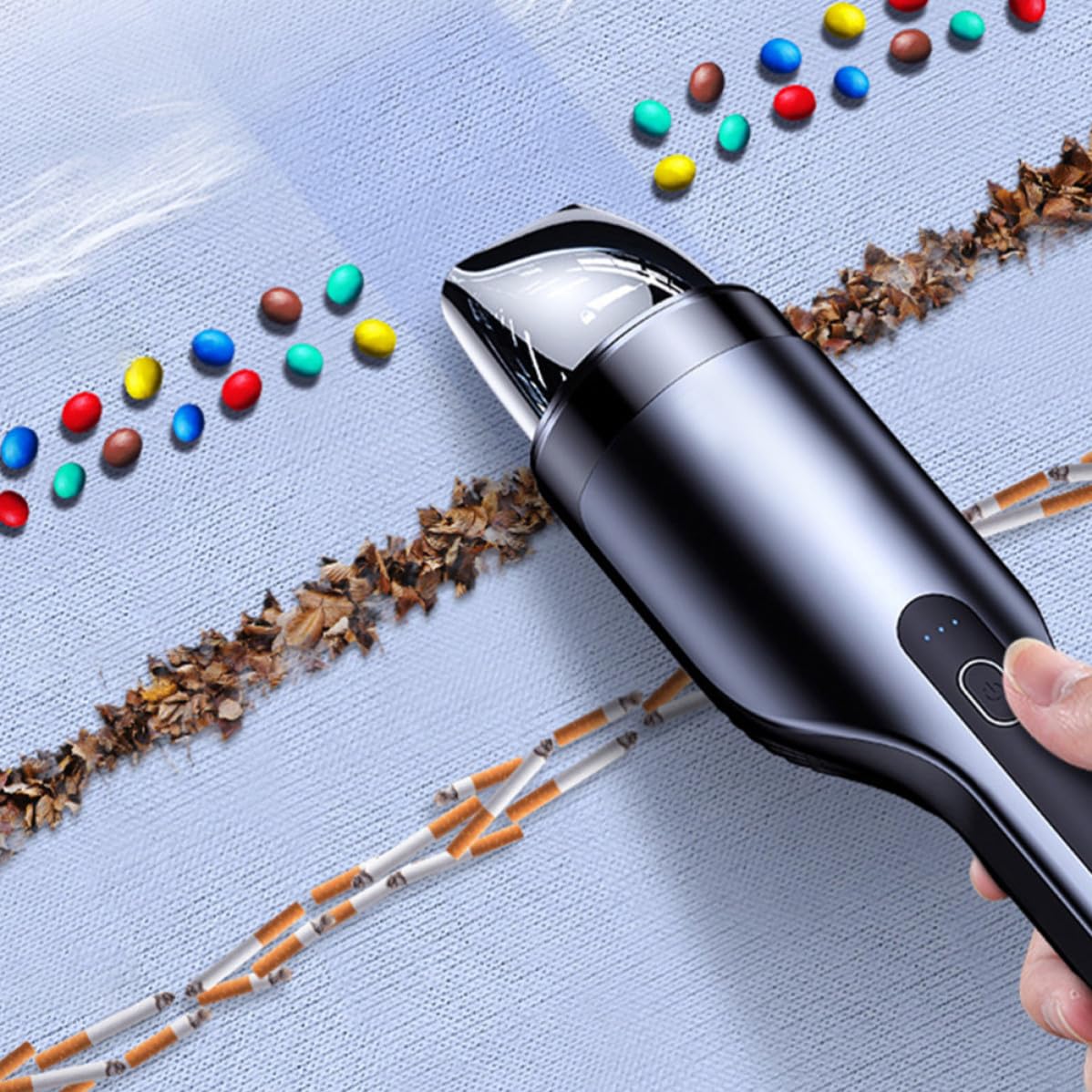 Aspirapolvere Portatile e Ricarica USB per Auto e Casa senza Fili Batteria 2000mah, Manico Ergonomico Aspirabriciole Potente Nero in Abs