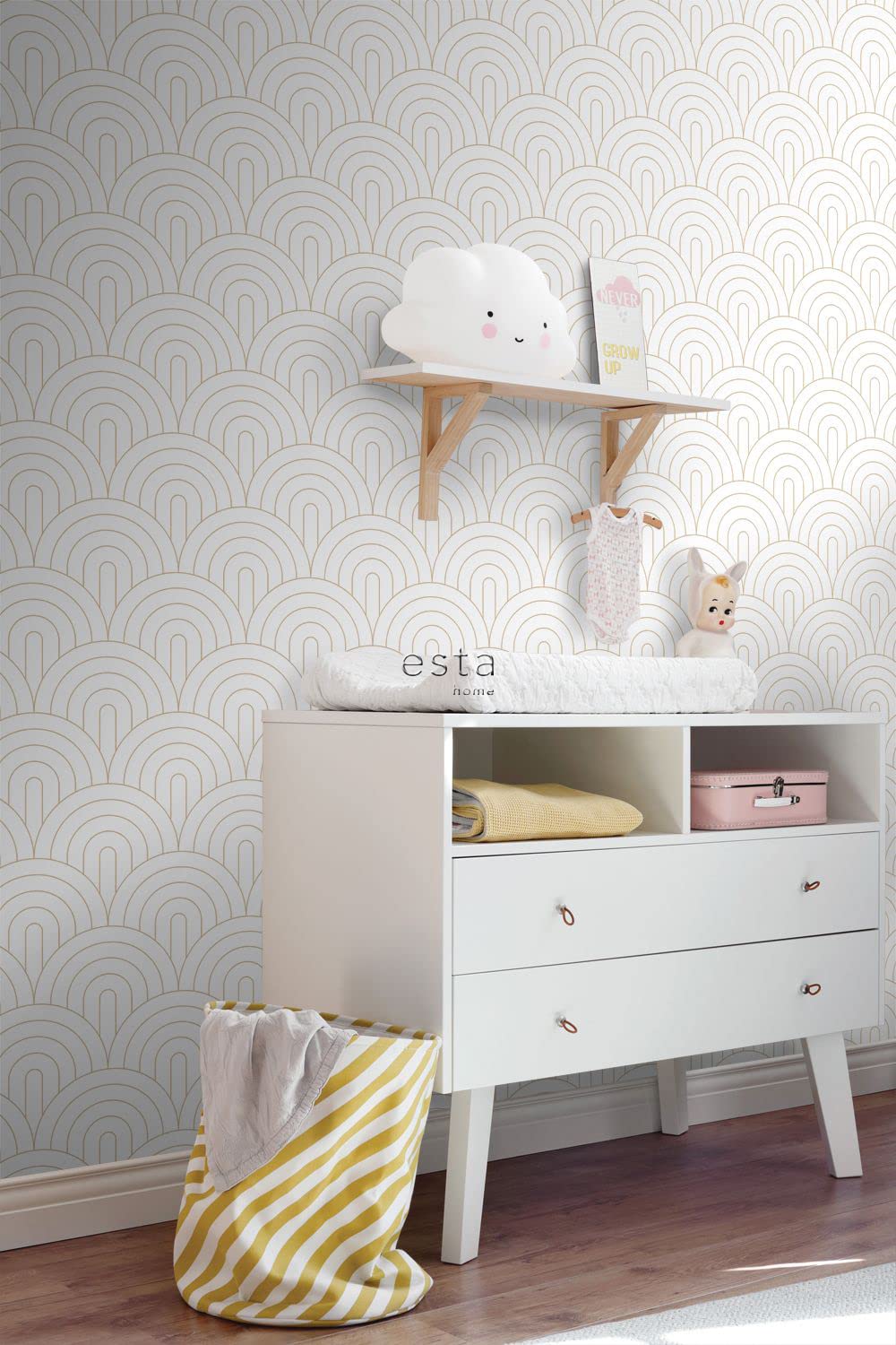ESTAhome Tapeta motyw art déco białymIzłotym 53 cm x 10.05 m