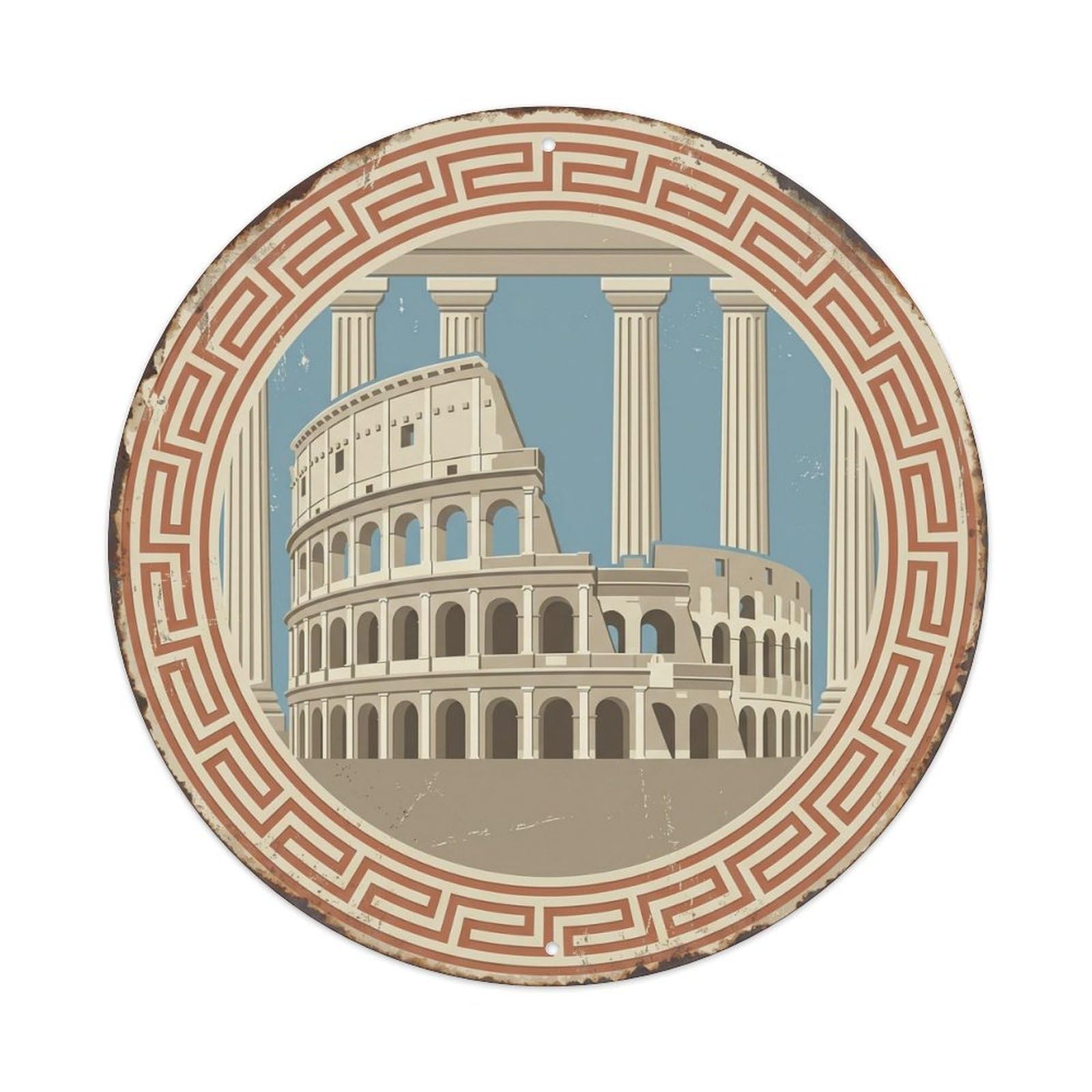 Colosseum Ancient Forum Travel Metal Tin Sign Plaque Wall Decor for Cafe, Club, Garden Round Metal Poster 8x8Inch