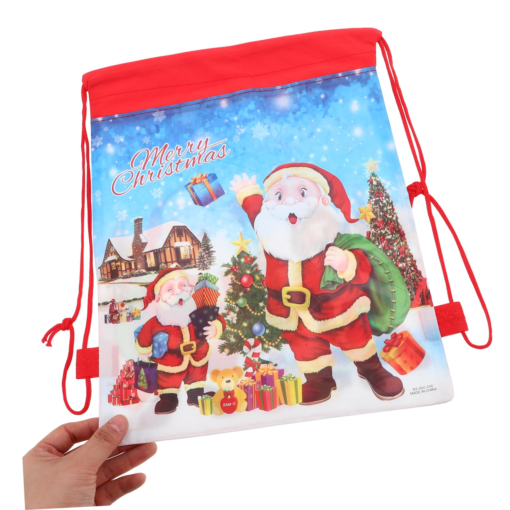 Amosfun 12Pcs Christmas Santa Sack Drawstring Bag Nonwoven Xmas Package Storage Gift Bag Christmas Event Party Decoration - Image 3