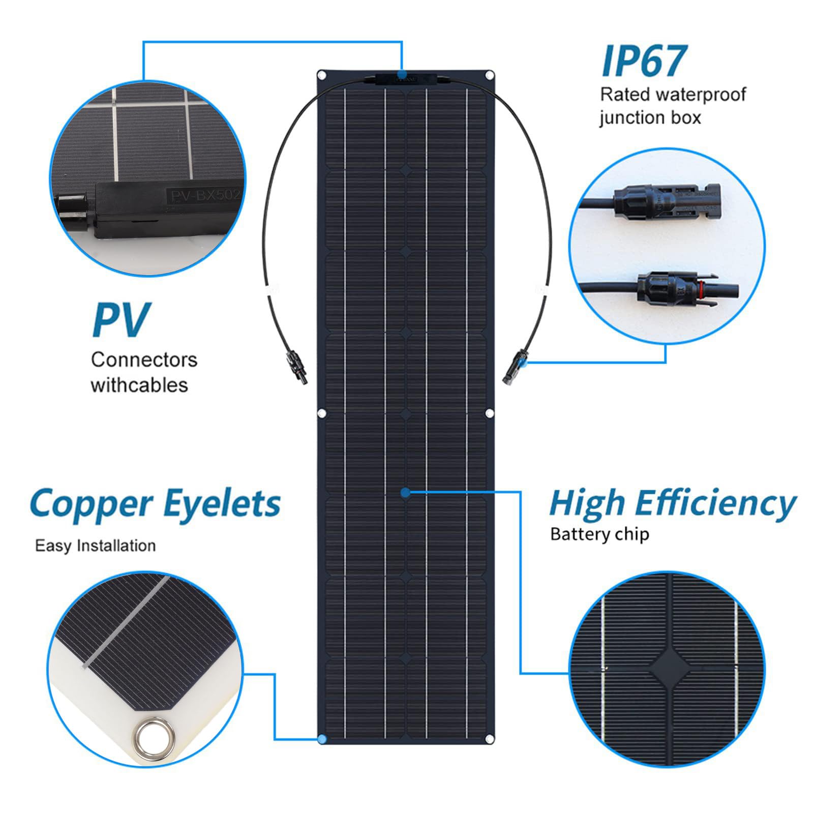Pannelli solari flessibili da 200 Watt, alta trasmissione luminosa 18 V, ultra leggeri per camper, navi e tetti