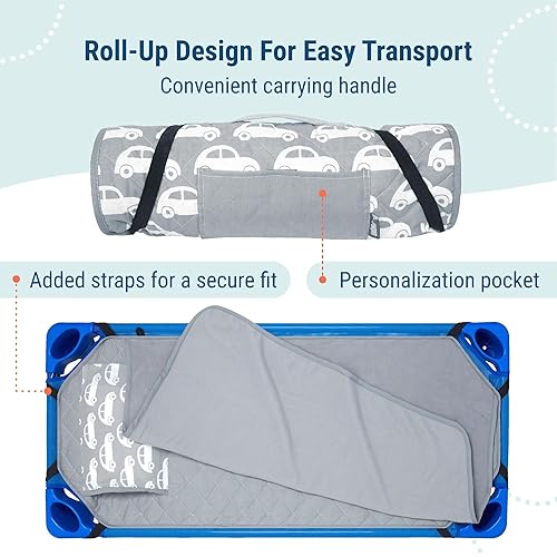 Vista 4 de Wildkin - Tapete para tomar la siesta, moderno y todo en uno, con almohada para infantes (niñas o niños), tamaño perfecto para la guardería y Coches