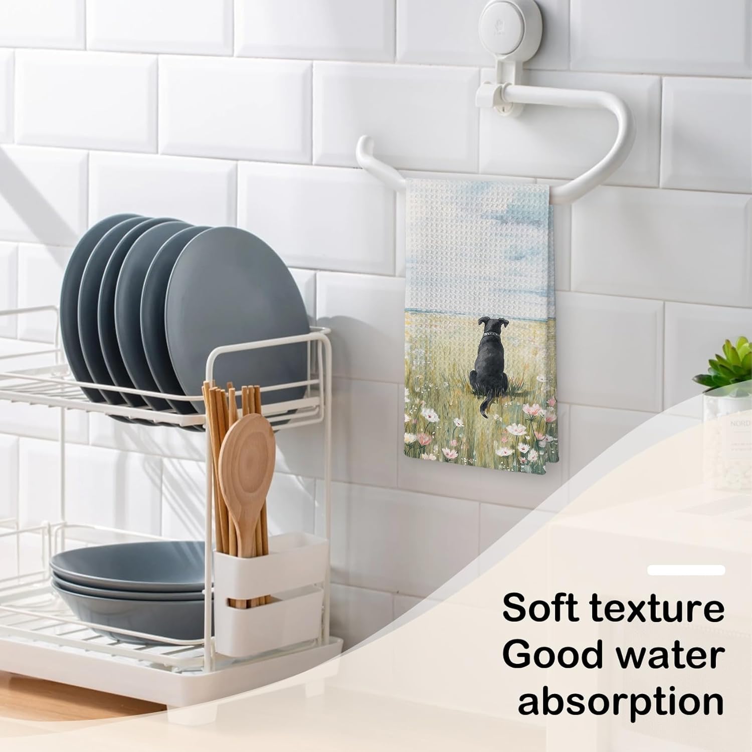 Rustic Floral Black Labrador Retriever Kitchen Towels - Black Lab Gifts Hand Towel for Bathroom, Cottagecore Farmhouse Wildflower Dog Hand Tea Towel for Bathroom Kitchen, 16x24inch - Image 4