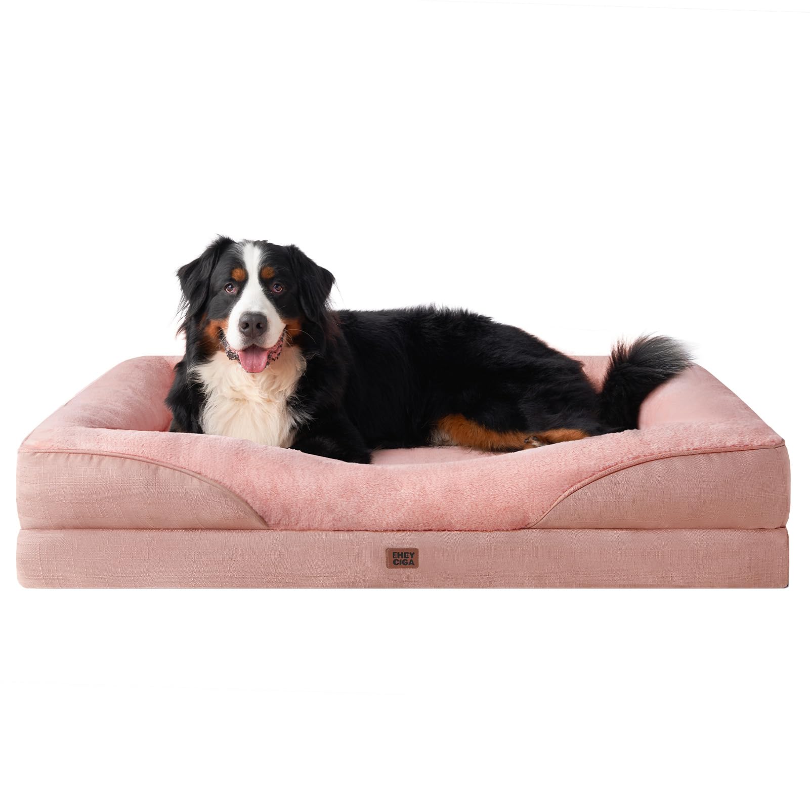 EHEYCIGA Memory Foam Dog Beds XXXL, Orthopedic Giant Dog Beds Sofa with Sides and Waterproof Liner, Pet Couch with Washable Removable Cover and Non-Slip Bottom, 132x104x20cm, Dusty Pink