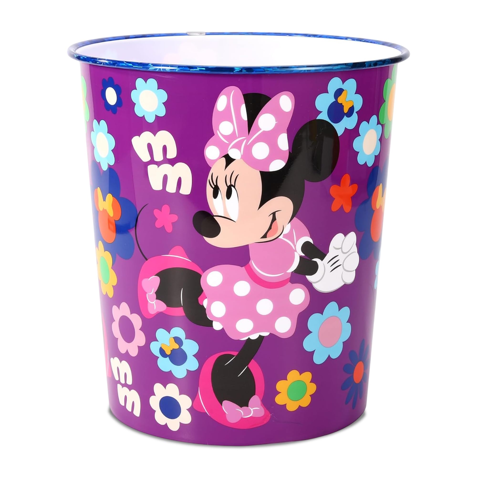 Minnie Mouse Kids Waste Paper Bin for Bedroom, Playing & Study Room | Childrens Small Plastic Bucket Dustbin, Waterproof & Stain-Resistant, Open-Top Study Desk Basket | Kids Bedroom Accessories