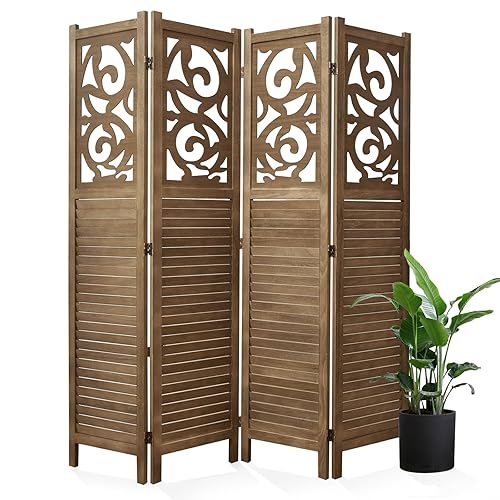 Room Divider Wood Carved Wall Divider Indoor Folding Portable Partition