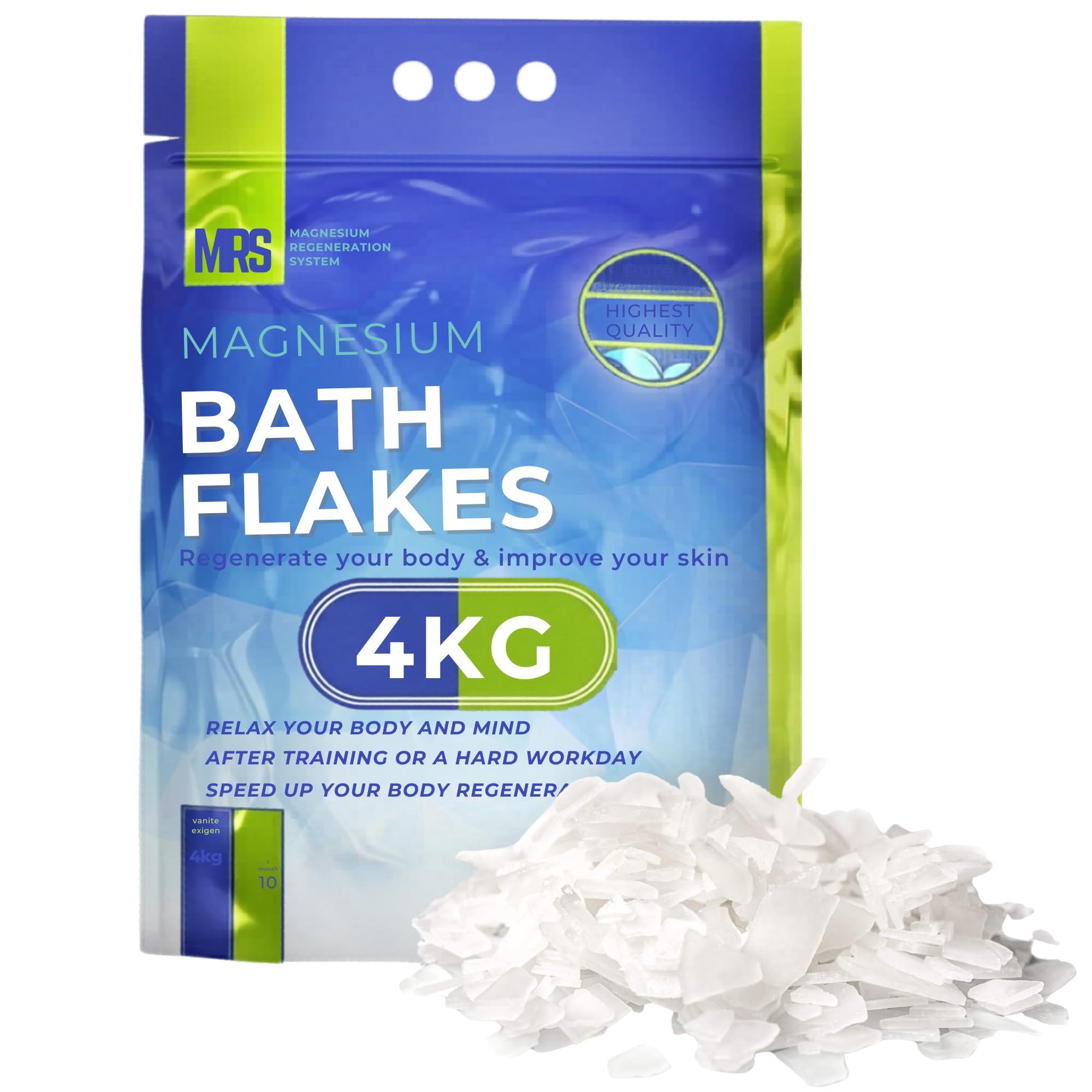 Sels de Bain au Magnésium Thérapeutiques et Relaxants, Régénération du Corps et de l'Esprit, Sels de Bain Naturels MRS Système de Régénération au Magnésium, 4kg - 8.8 lb