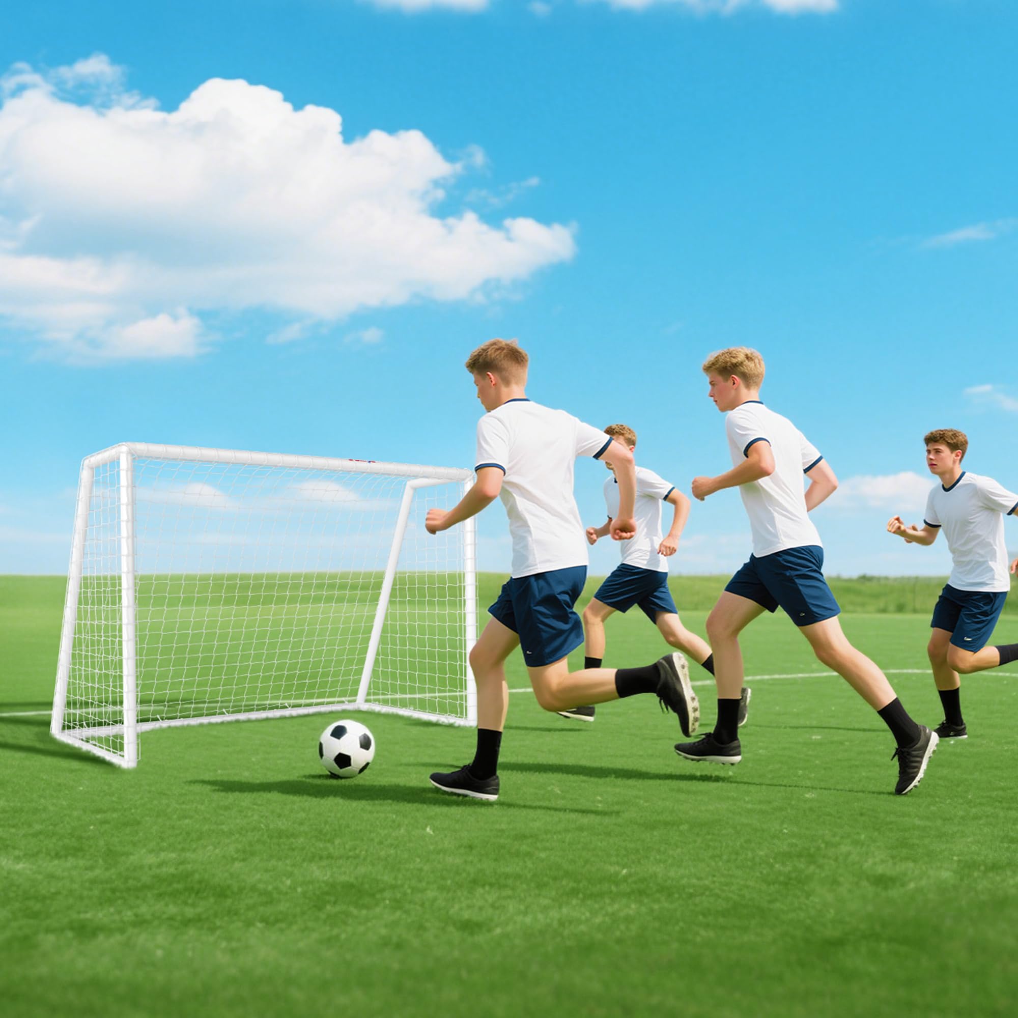 SPORTNOW But de Football avec Filet Poteaux en PVC Blanc