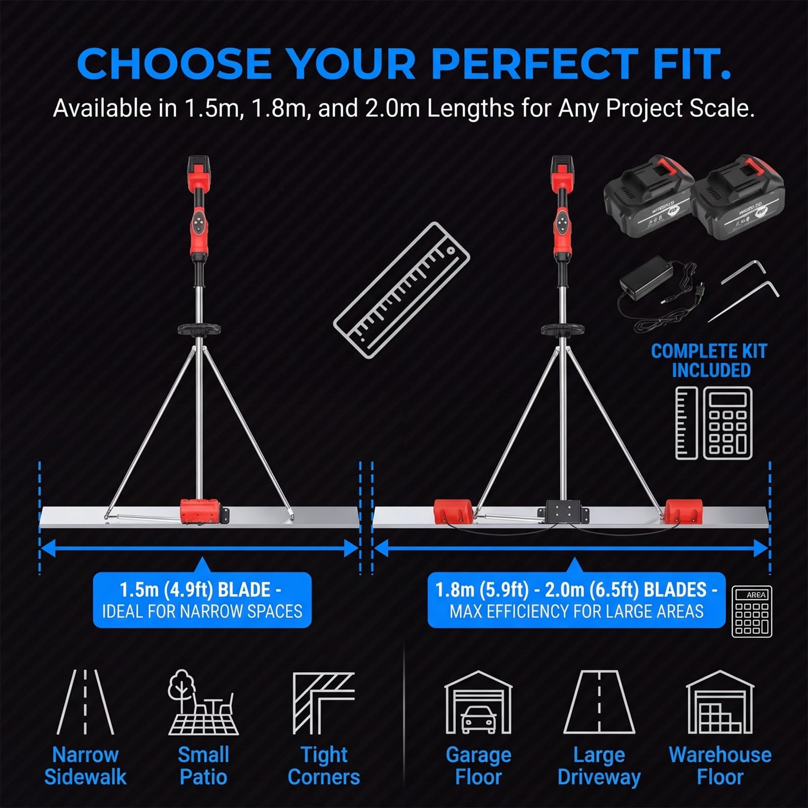 Regla Vibratoria Profesional para Construcción, Herramienta de Nivelación Sin Cable con Regla Inox 1.5m 1.8m 2m, Motor Brushless Potente para Acabado de Superficie(1.8M)