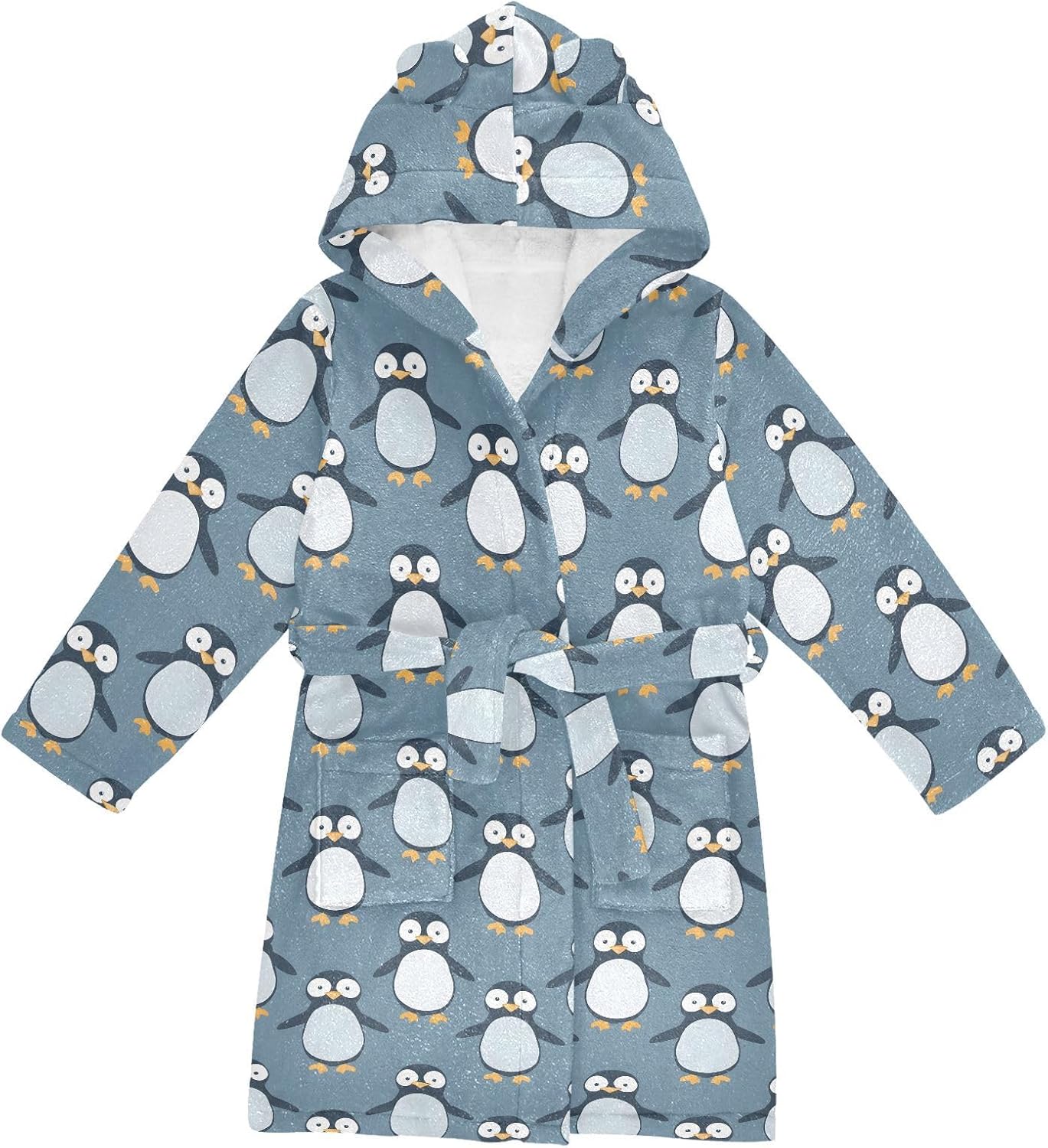 senya Penguin Big Eyes Toddler Hooded Bathrobe Kids Soft Plush Bath Towel Robes for Boys Girls 2-12 Years