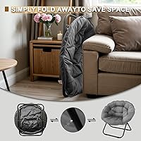 Vista 6 de Silla plegable con platillo, silla Lazy Moon con marco de metal, cómodas sillas de dormitorio para dormitorio, sala de estar, estudio, gris JC