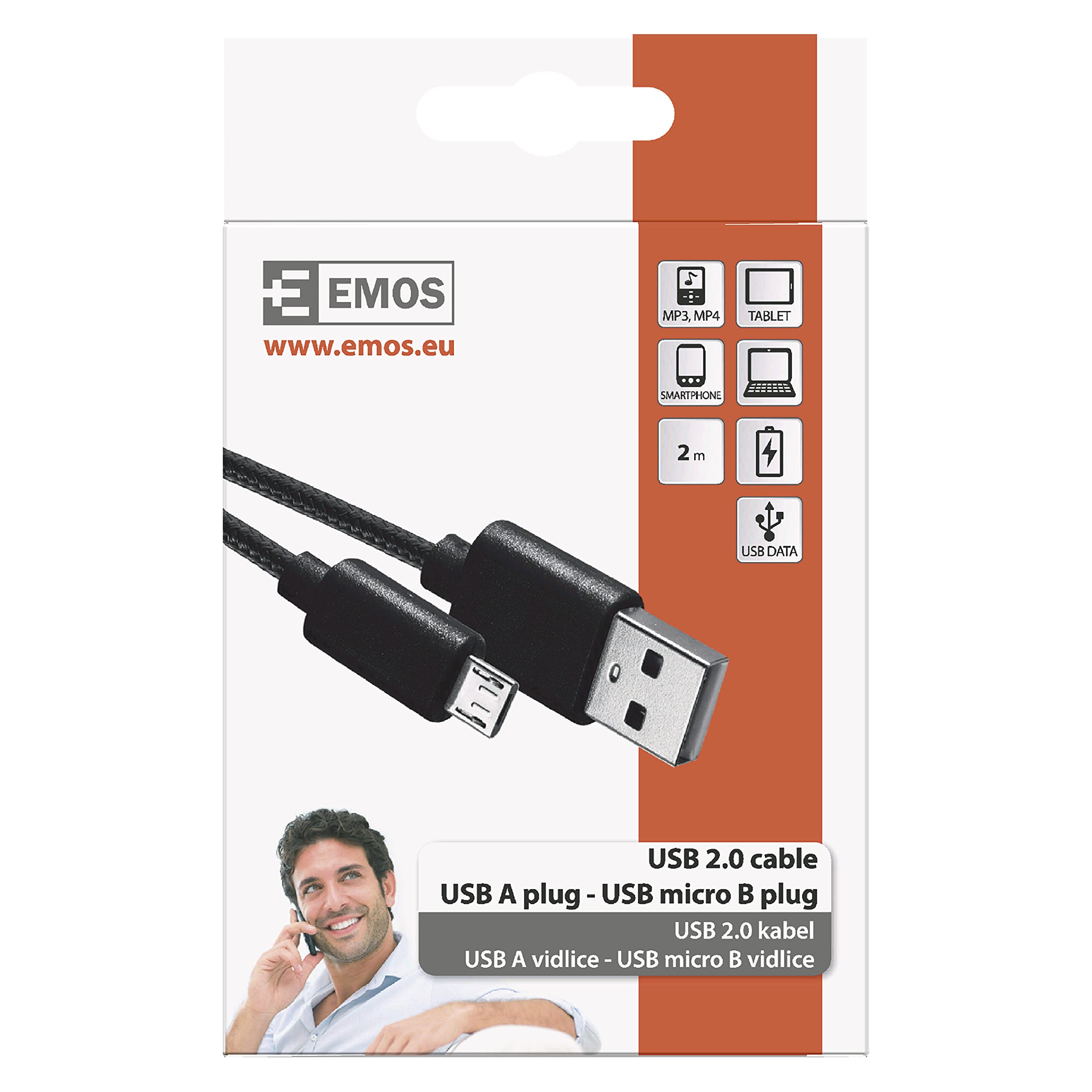 EMOS Cavo di ricarica da tipo C a tipo C, ricarica e trasferimento dati, 1 m, cavo 2.0 USB-C per ricarica rapida e trasferimento dati, alta velocità 480 Mbps, bianco