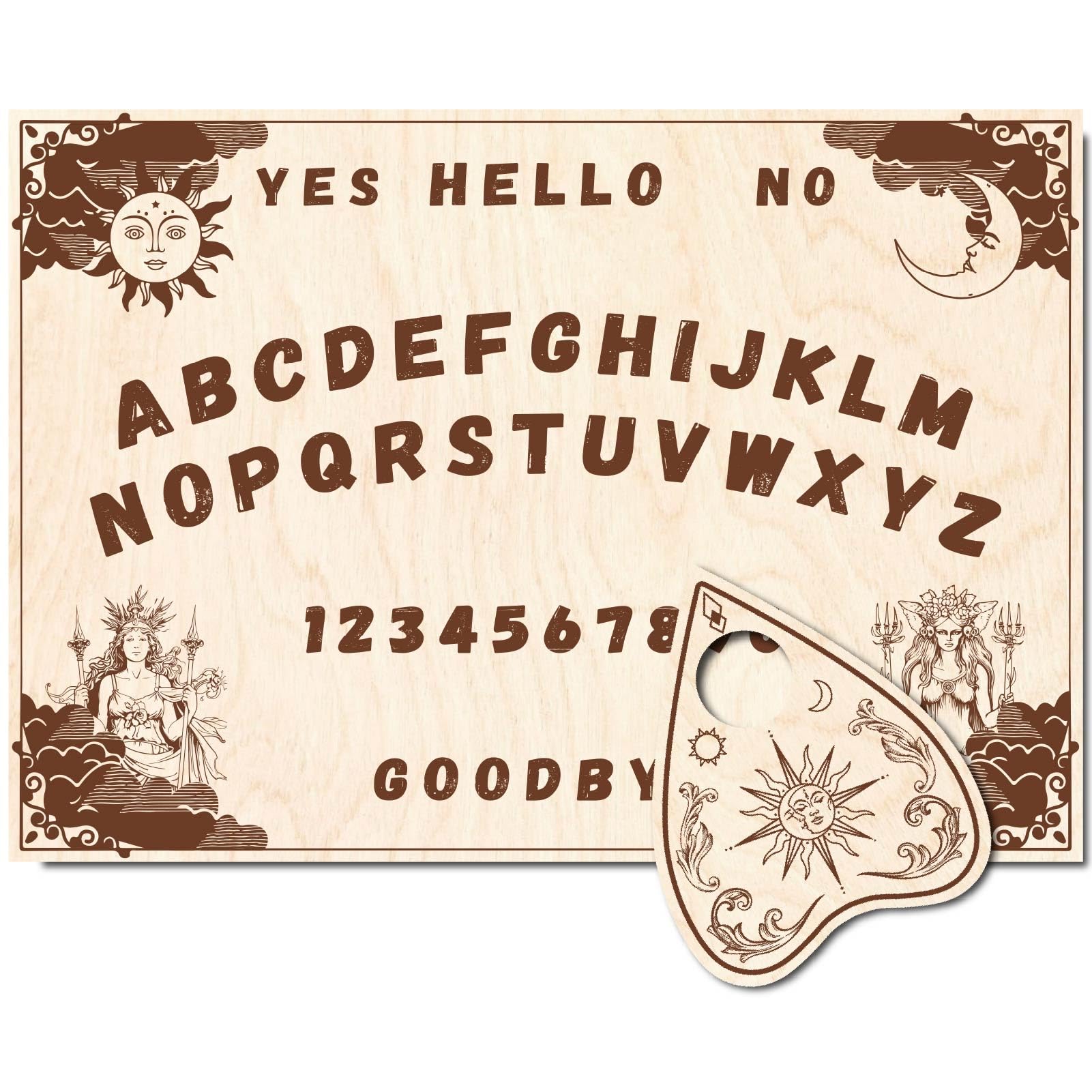 CREATCABIN Sun Wood Spirit Board Moon Pendulum Dowsing Divination Board Set Talking Boards with Planchette Metaphysical Message Board for Wicca Witch Stuff Altar Halloween Party Supplies 11.8x8.3Inch