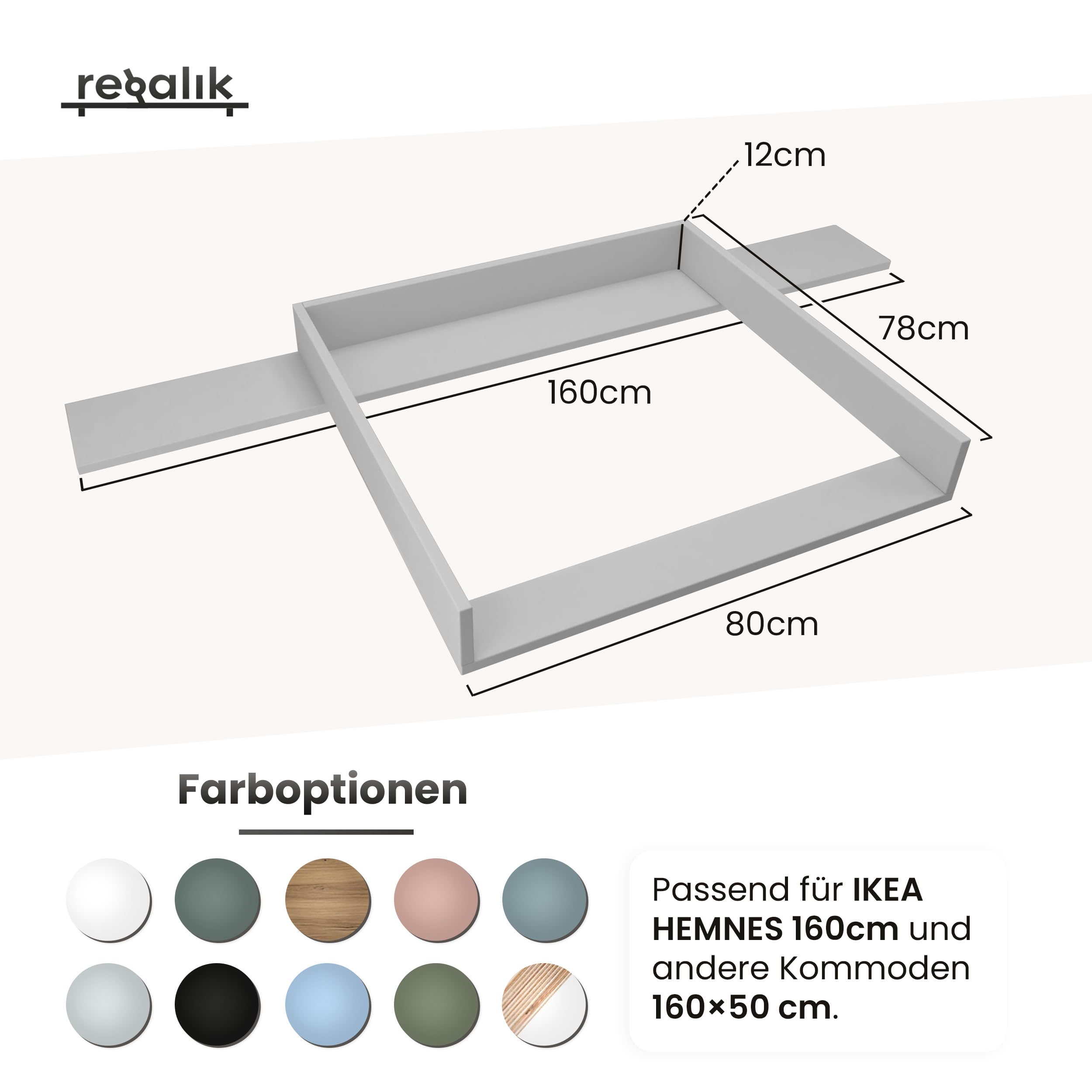 Wickelaufsatz mit Platte für Hemnes Kommoden von IKEA, Weiß
