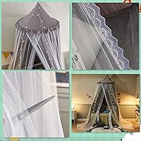 Vista 4 de VETHIN Toldo de cama para niños con luces, doble capa de cúpula redonda de princesa para niños, mosquitera de ensueño, habitación de niñas