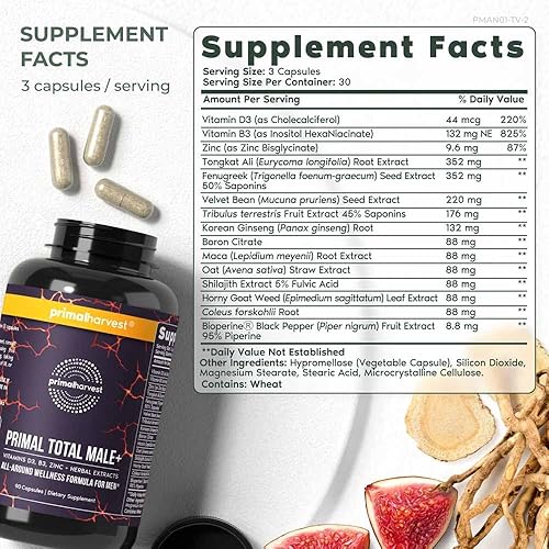 Miniatura 2 de Primal Harvest Total Male+ y suplemento de magnesio optimiza la salud de los hombres con nutrientes específicos para vitalidad y recuperación,
