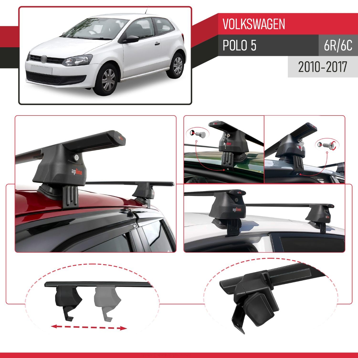 Compatibile con Volkswagen Polo 5 (6R) 2010-2017 ACE-4 Barre Tetto Portapacchi Auto Barre Portatutto Nero Alluminio 2 Barre