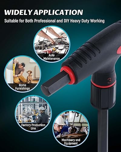 Vista 13 de Lichamp Juego de llaves Allen con mango en T SAE Metric, 16 piezas estándar largo mango en T Allen juego de llaves hexagonales SAE métricas