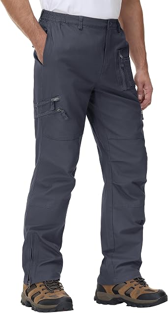 CRYSULLY Mens Tactical Cargo Pants Ripstop Cotton Military Hiking Work
