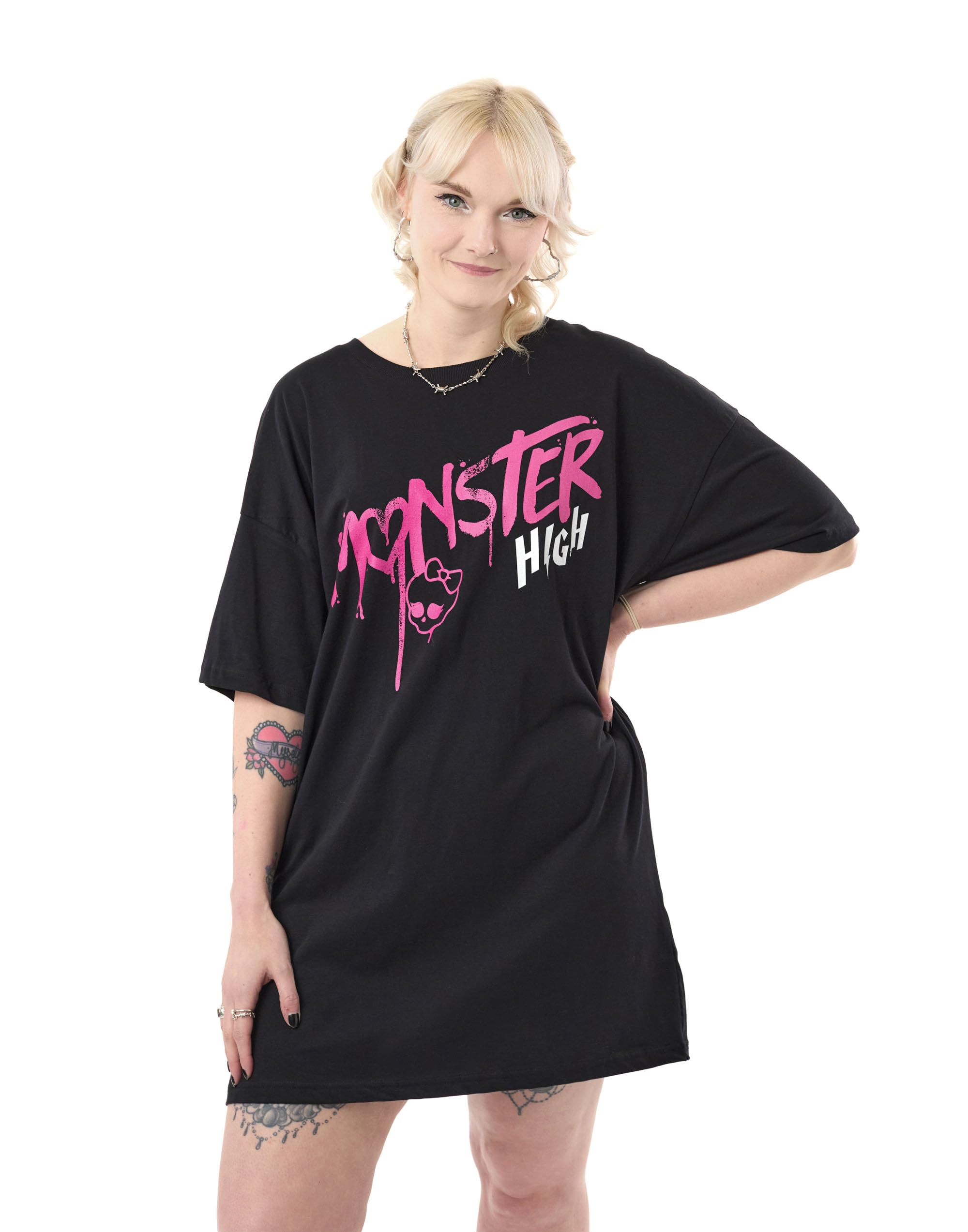 Monster High Women's Black Spray Paint Short Sleeved T-Shirt Dress | Xxxl
