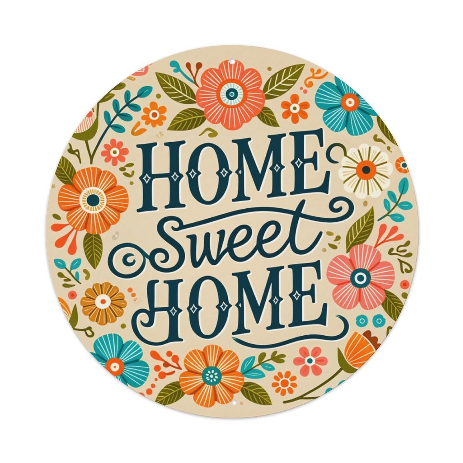Floral Pattern With Colorful Flowers And Leaves Round Tin Sign Retro Metal Sign for Cafe Bar Pub Home Game Room Gym Club Wall Decoration Vintage Metal Poster 8x8 Inch