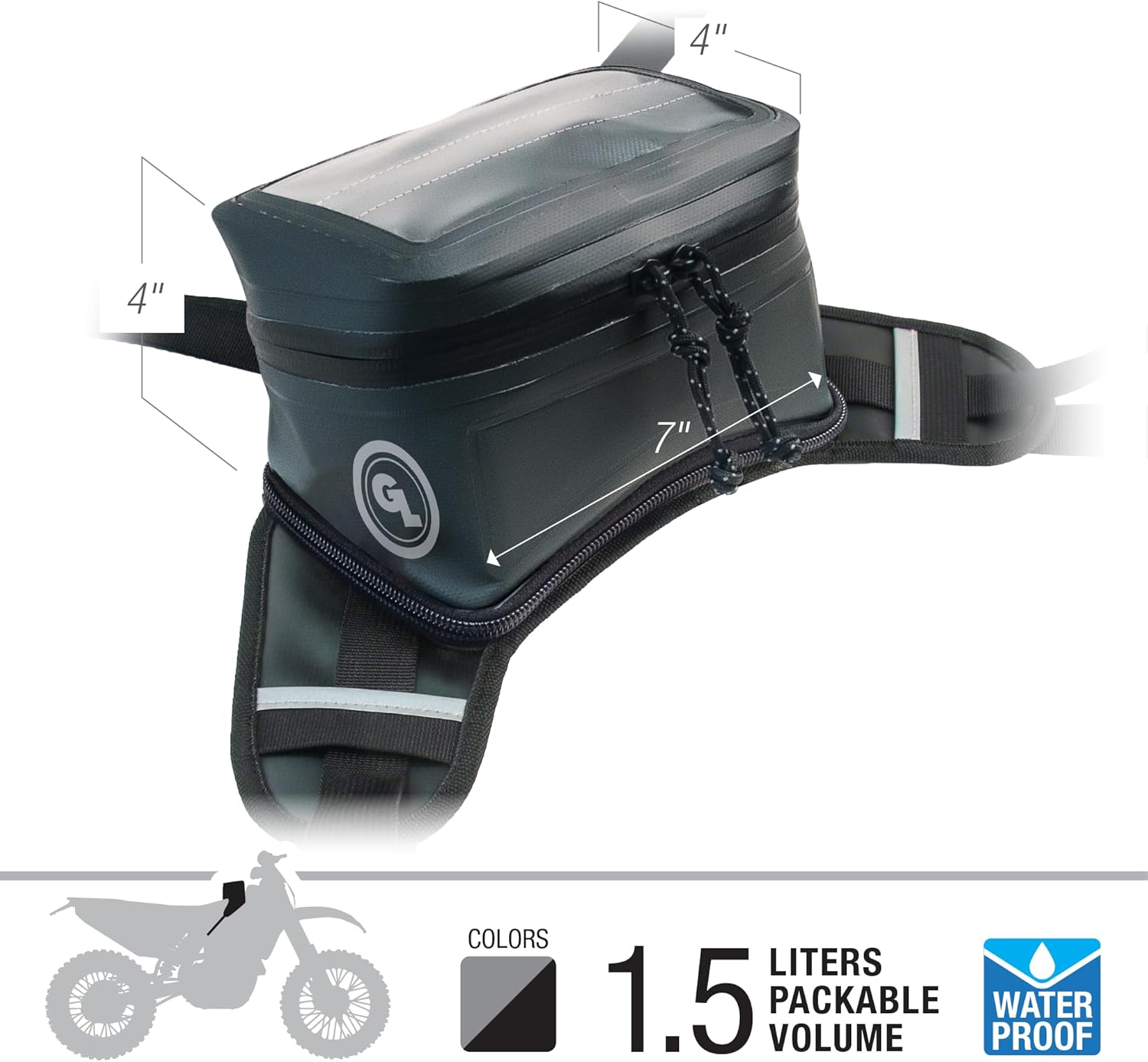 Giant Loop Buckin' Roll Tank Bag, Small Waterproof Motorcycle Tank Bag, 1.5-Liters Capacity, Fits Any Dirt Bike, Adventure, Dual Sport & More, Gray