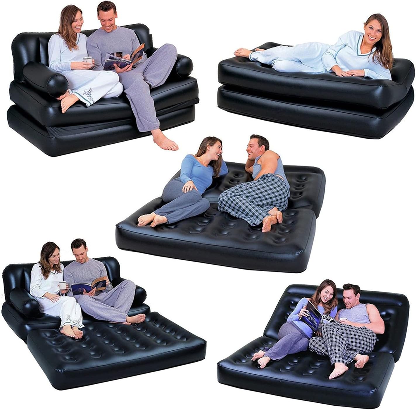5-in-1 Inflatable Multi-Function Double Air Bed Sofa Lounger Mattress