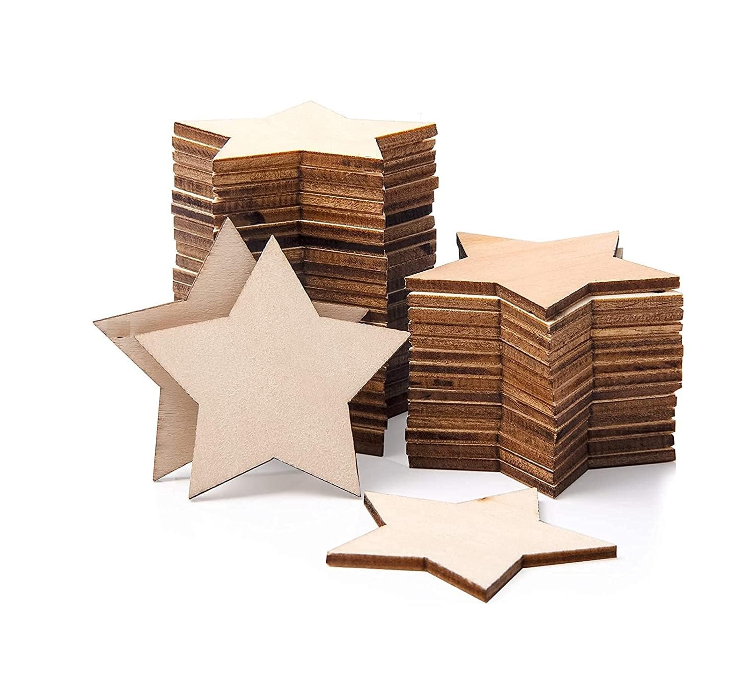 IIE [5cmx5cm]- Without Hole Wood tag Pine MDF Cutouts Unfinished for Key Chain,Slices Crafts,Xmas Holiday Hanging Decorations,Painting Wood Plains,Resin Art Work. (Pack of 50) (Star Tags)