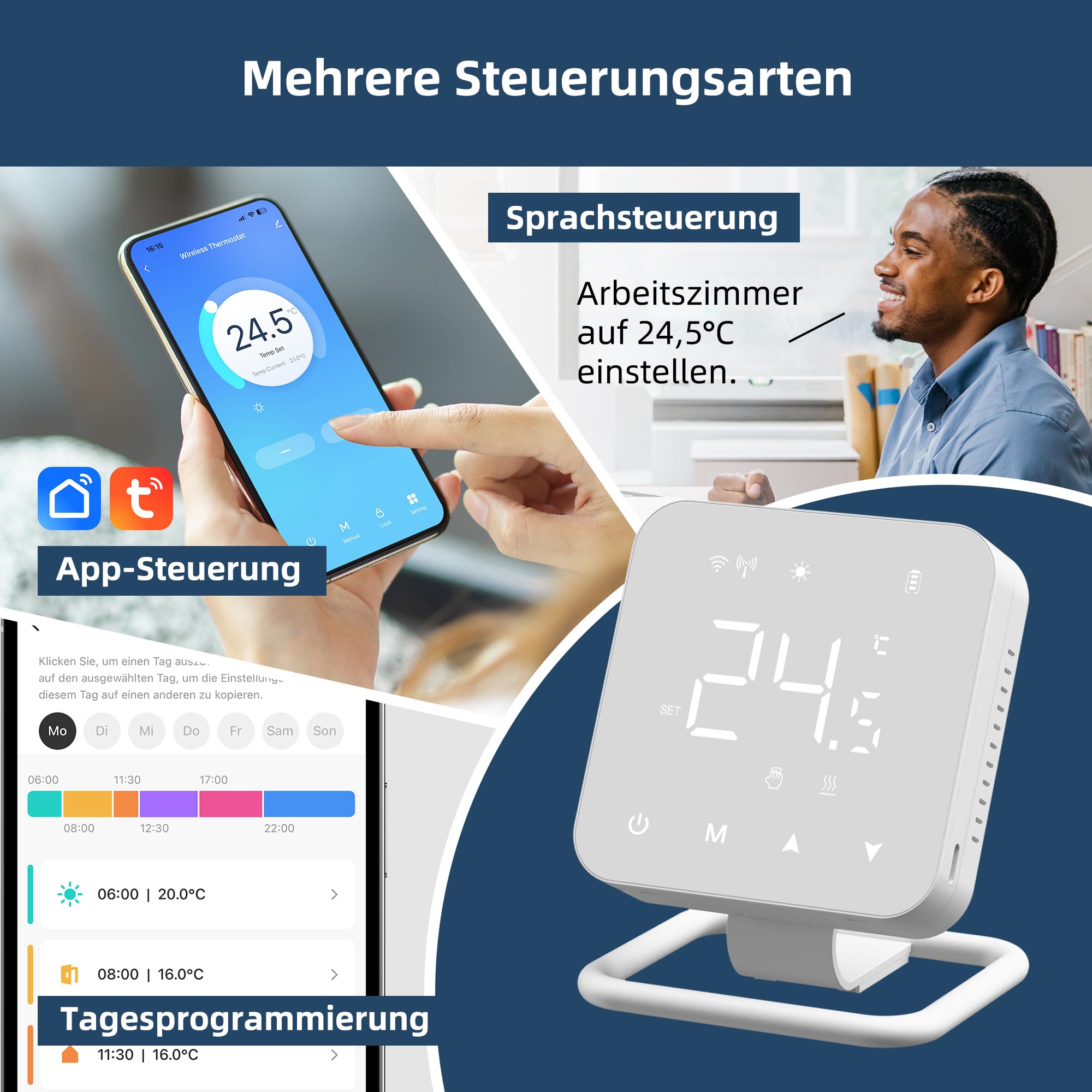 Beok Thermostat Fussbodenheizung WiFi Für Wasser Fußbodenheizung und Gaskessel, Tuya Smart Raumthermostat Heizung Thermostate Kompatibel mit Alexa Google Assistant, Batteriebetrieben,BOT-R3X-WIFI