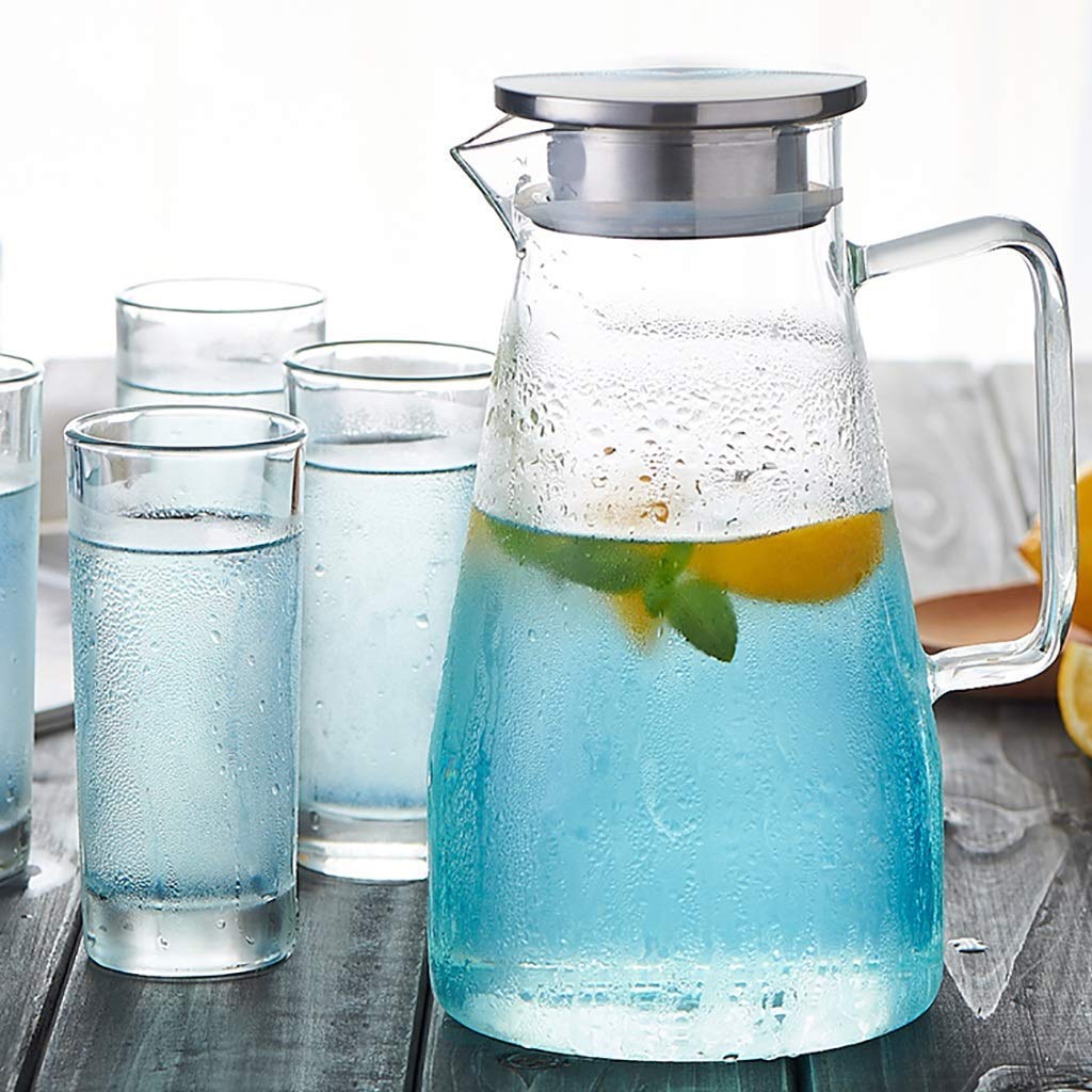 Dzbanek na wodę, dzbanek filtrujący 1,5 l/2 l, zestaw dzbanków na sok, szklany dzbanek o dużej pojemności, domowy dzbanek chłodzący do domu, na sok, zimne lub gorące napoje, przezroczysty, B/12,5 x 21 x 8 cm