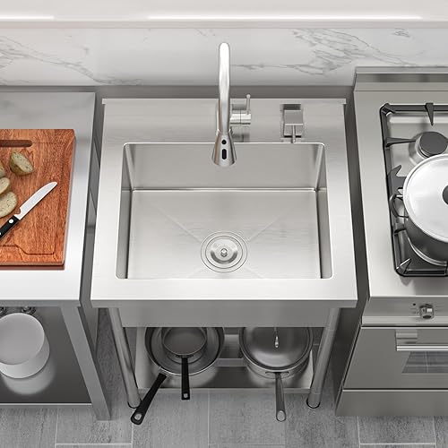 Miniatura 3 de Lordear Fregadero de acero inoxidable de 24 a 24 x 21 pulgadas, fregadero de cocina independiente de acero inoxidable de un solo tazón, uso