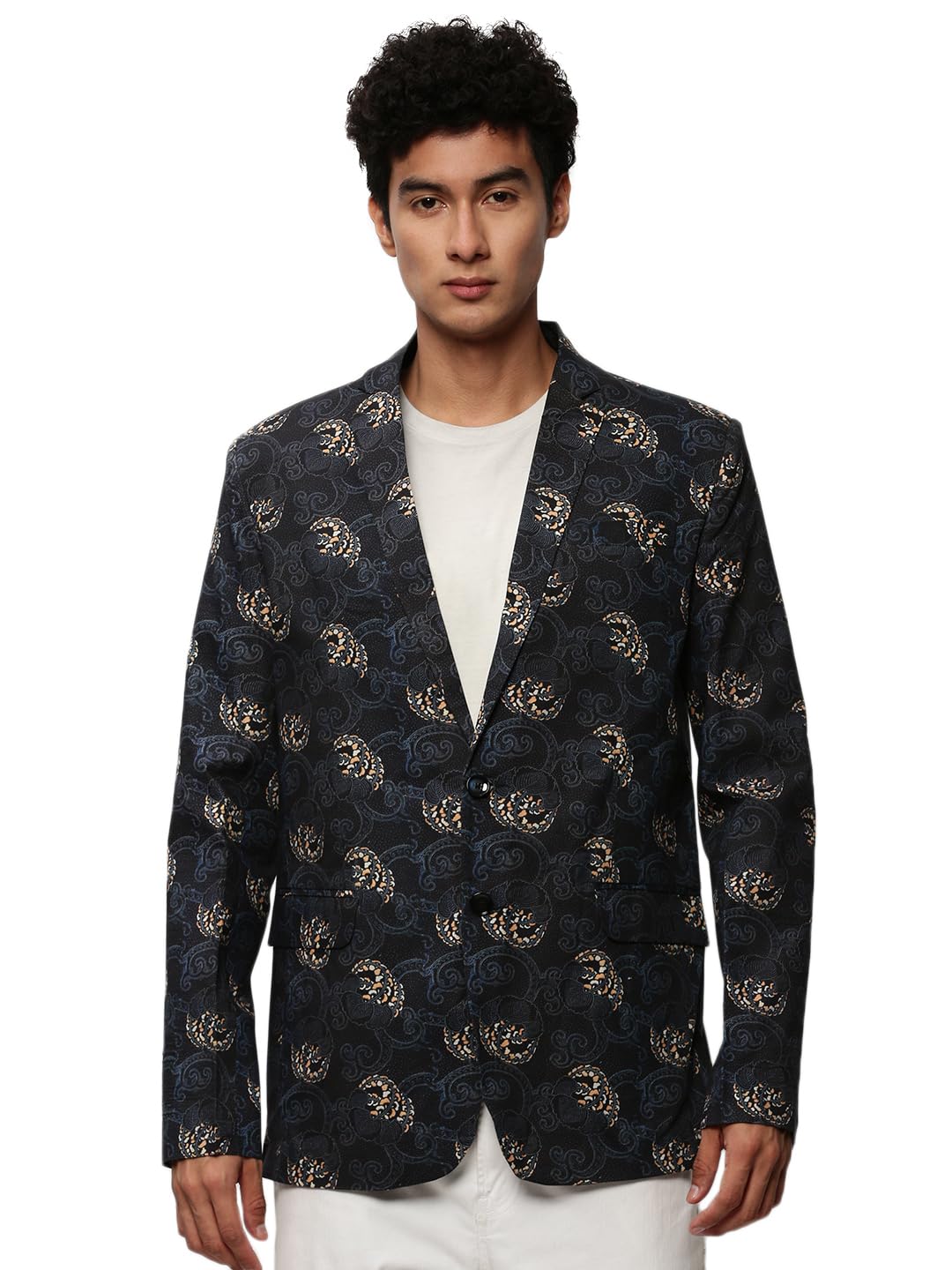 showoffff Men's Notched Lapel Printed Black Single-Breasted Blazer-SOBLZ-082-3_Black-picture-32