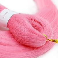 Vista 4 de IXIMII 3 paquetes de cabello trenzado rosa preestirado de 16 pulgadas, trenzas de ganchillo lacio, textura Yaki suave, extensiones de cabello