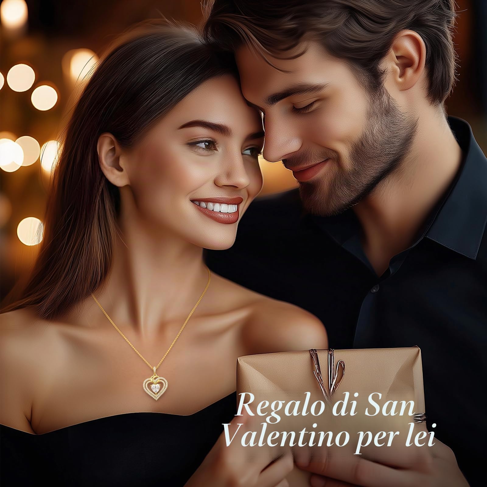 CDE Collana Doppio Cuore Argento S925 Gioielli Donna con Moissanite | VVS1 Colore D Lunga Collana San Valentino per Lei Anniversario Compleanno Regalo di Fidanzata,Amica,Mamma,Moglie