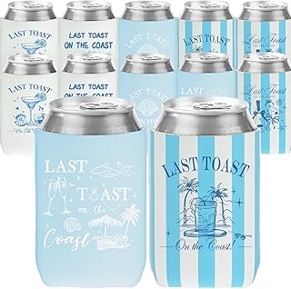 Last Toast On The Coast Bachelorette Can Sleeves - 12 Pack Bachelorette Party Decoration Bulk Blue Beach Beer Cans Coolers for Bridal Shower Bridesmaid Wedding Party Favors Gifts Supplies Decor