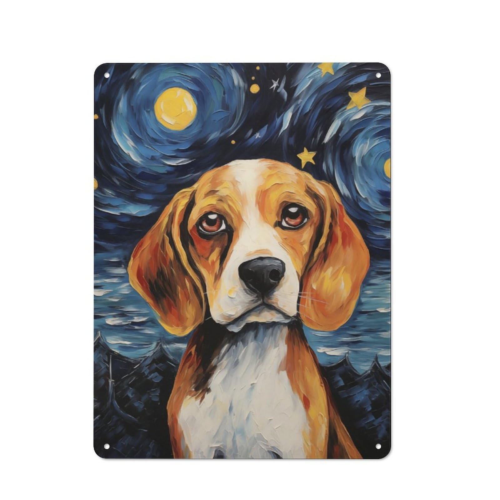 Junmoney Beagle Starry Night Printed Metal Sign 40X30cm For Garage Or Workshop, For Kitchen, Dining Room And Home Bar Wall Decor