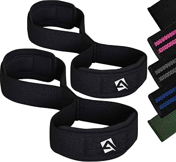 AQF Figure 8 Weight Lifting Straps, Padded Gym Wrist Support for Deadlifts | Heavy-Duty Cotton Webbing, Reinforced Stitching, Non-Slip Grip, One Size Fits Most, Ideal for Rows, Shrugs & Pull-Ups.
