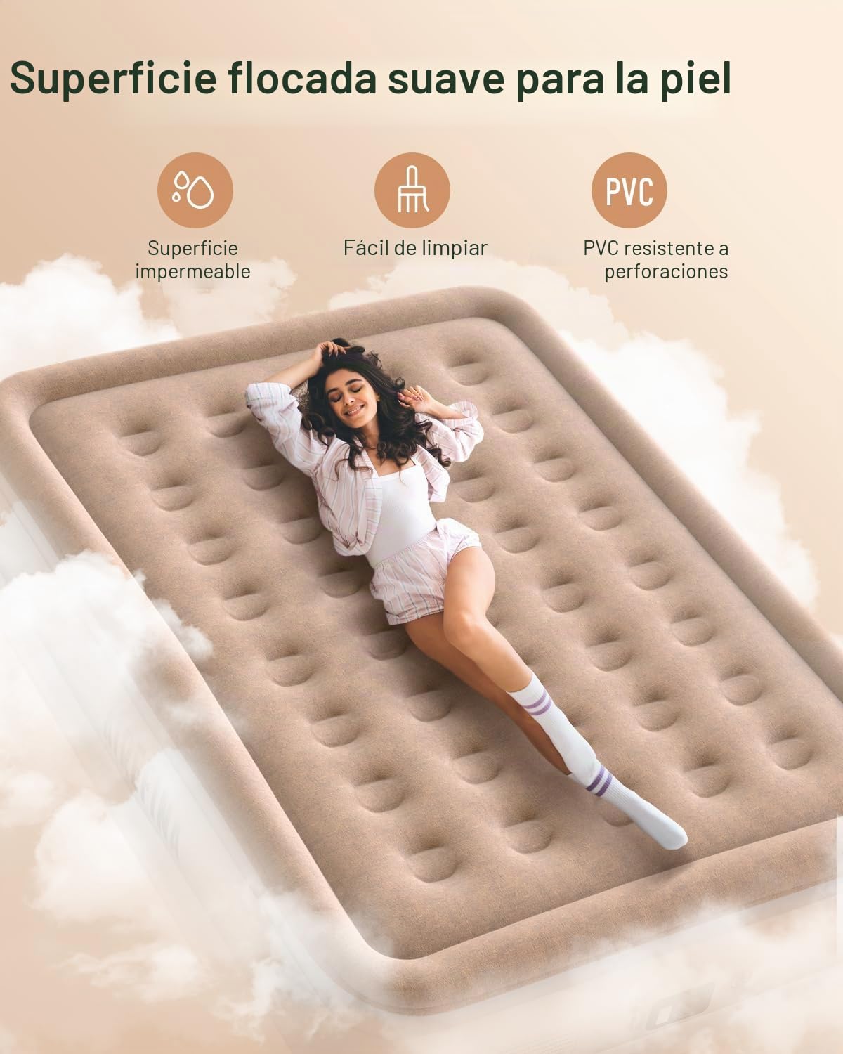 Airefina Colchón Hinchable con Bomba Integrada, Premium Colchon Hinchable, Hinchado Rápido en 3 Minutos, Colchón Inflable Matrimonio para Uso en Casa de Camping-152 x 203 x 40 cm