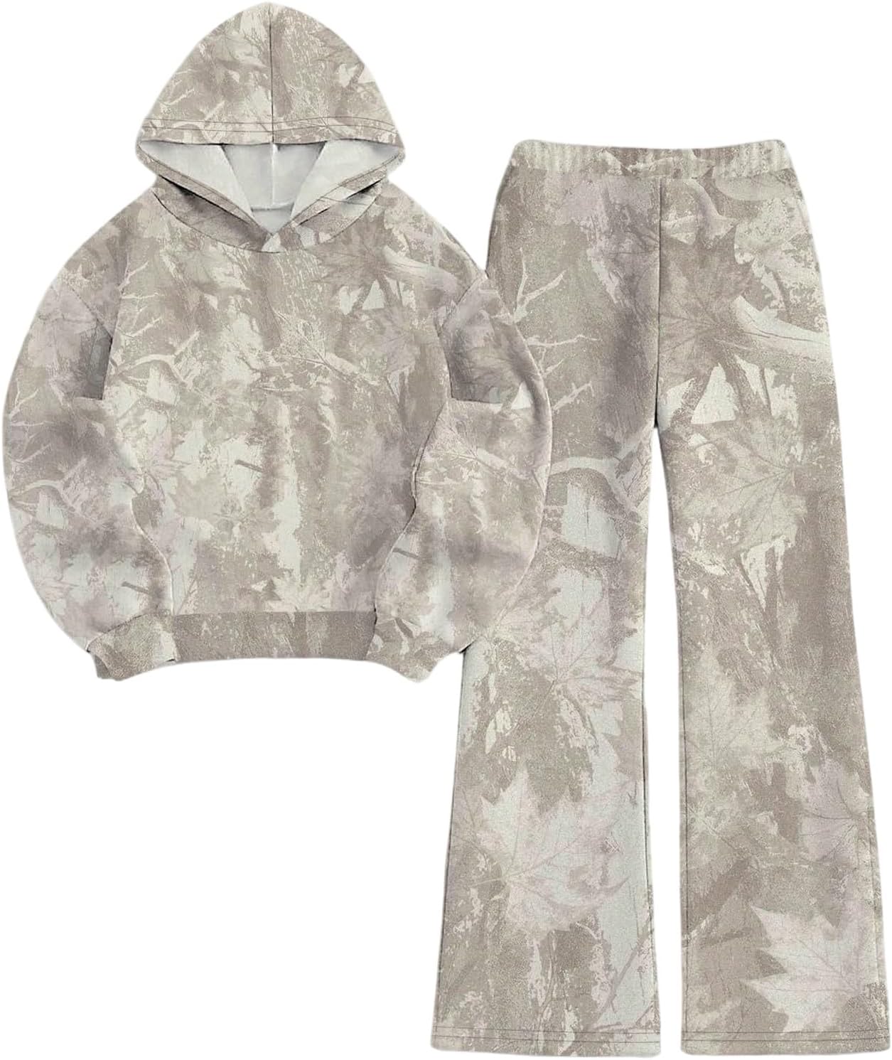 GORGLITTER Women's 2 Piece Camo Print Sweatsuit Oversized Y2k Hoodie Wide Leg Sweatpants Sets