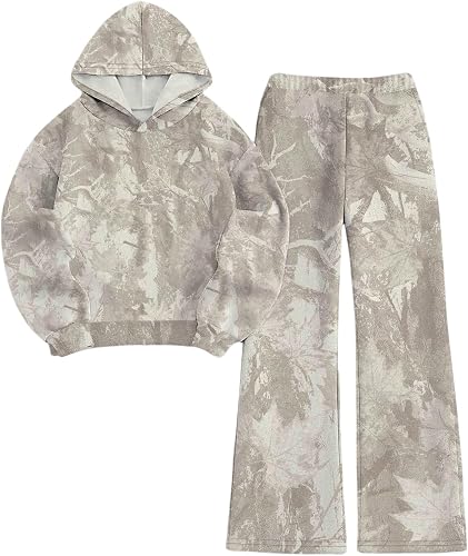 MakeMeChic Women's 2 Piece Sets Sweatsuit Camo Hooded Long Sleeve Sweatshirt Swe