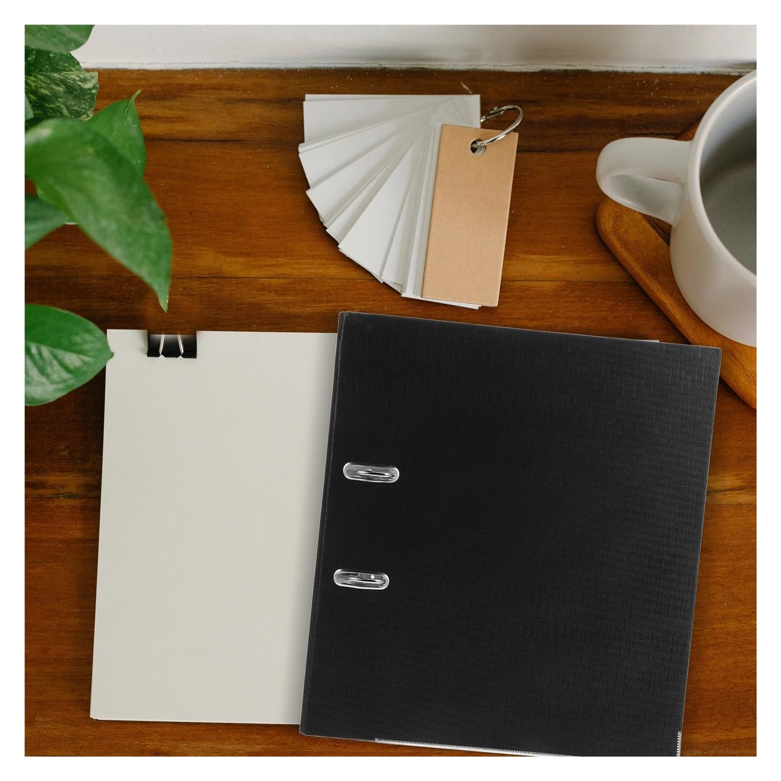 Kontoauszugsordner Arched Punch Hole Office Lever Files Pen Binder with Clip Folders Document Organizer(Black)